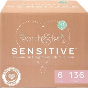 Earth & Eden Sensitive Baby Diapers, Size 6 (136 Count) – Eco-Conscious & Hypoallergenic Diapers – No Harsh Chemicals – Comfortable and Gentle on Skin – Dermatologically Approved