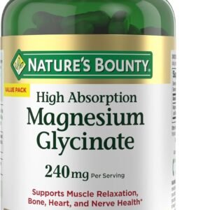 Nature’s Bounty High Absorption Magnesium Glycinate 240 mg for Supporting Muscle Relaxation and Bone, Heart & Nerve Health – Non-GMO, Gluten-Free, Vegetarian, 120 Count/60 Servings