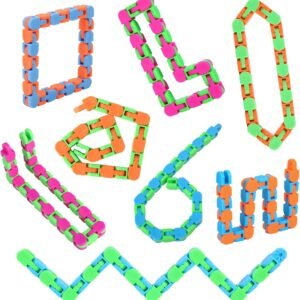 8Pcs 24Links Fidgets Wacky Tracks Fidget Toys for Kids Valentines Day Gifts Classroom Gifts School Easter Stocking Stuffers Plastic Sensory Autism Snap Fidget Click Snake Toys for Adults Travel 11inch