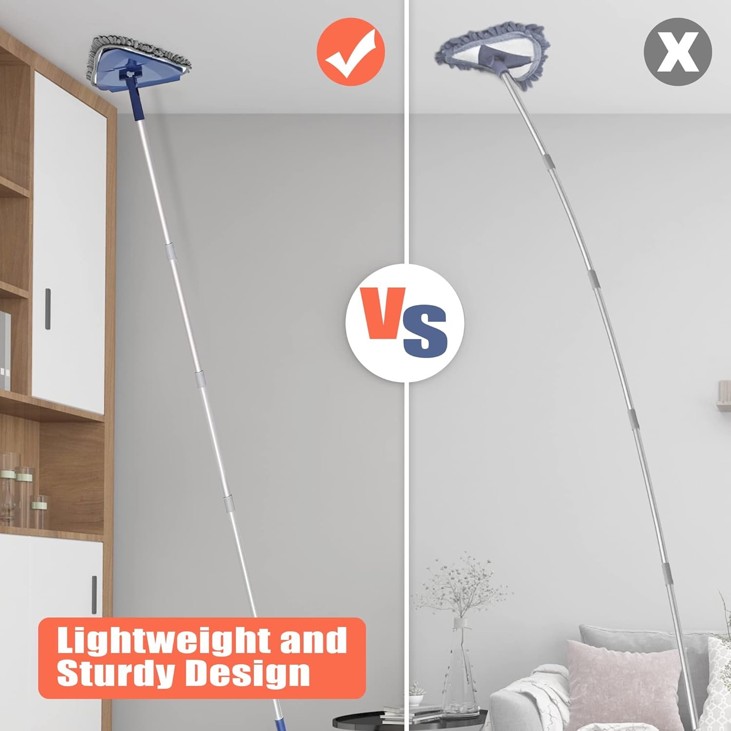 JEHONN Wall Cleaner Mop with Long Handle 82 Inches, 3-in-1 Ceiling Cleaning Tool Duster with 6 Replacement Microfiber Chenille Pads for Painted Walls, Window, Floor, Baseboard - Image 5