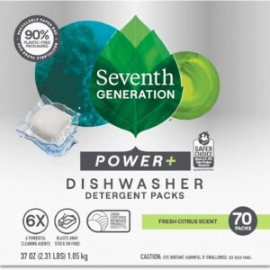 Seventh Generation Power+ Dishwasher Detergent Packs Fresh Citrus scent 1 for sparkling dishes Dishwasher tabs 70 count