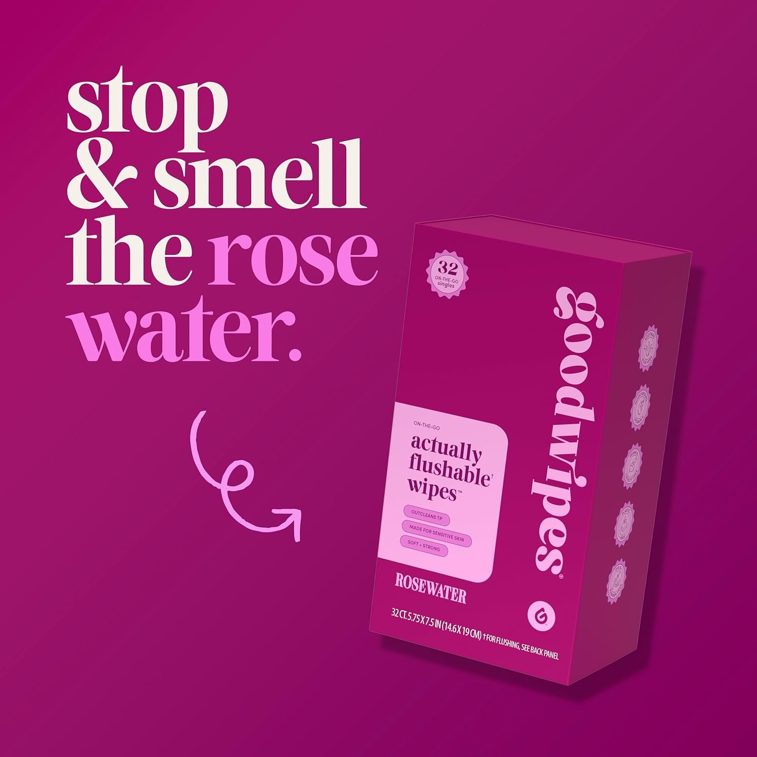 goodwipes Flushable Wipes for Women - Rosewater Individually Wrapped Travel Butt Wipes To Go, Mini Purse & Festival Essentials for Adults, pH Balanced for Feminine Hygiene, 32 Count (1 Pack) - Image 6