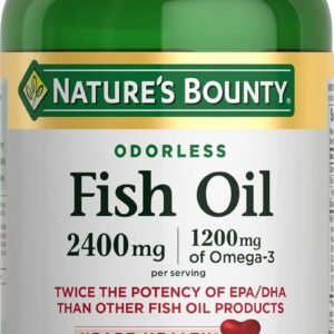 Nature’s Bounty Odorless Fish Oil, 1200mg Omega-3 per Serving Including EPA & DHA, Supports Heart Health, Purified to Eliminate Mercury, Coated Softgels, Gluten Free, No Shellfish, 90 Ct