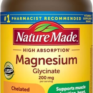 Nature Made Magnesium Glycinate 200 mg per serving, Magnesium Supplement for Muscle, Heart, Nerve and Bone Support, 180 Magnesium Bisglycinate Capsules, 90 Day Supply