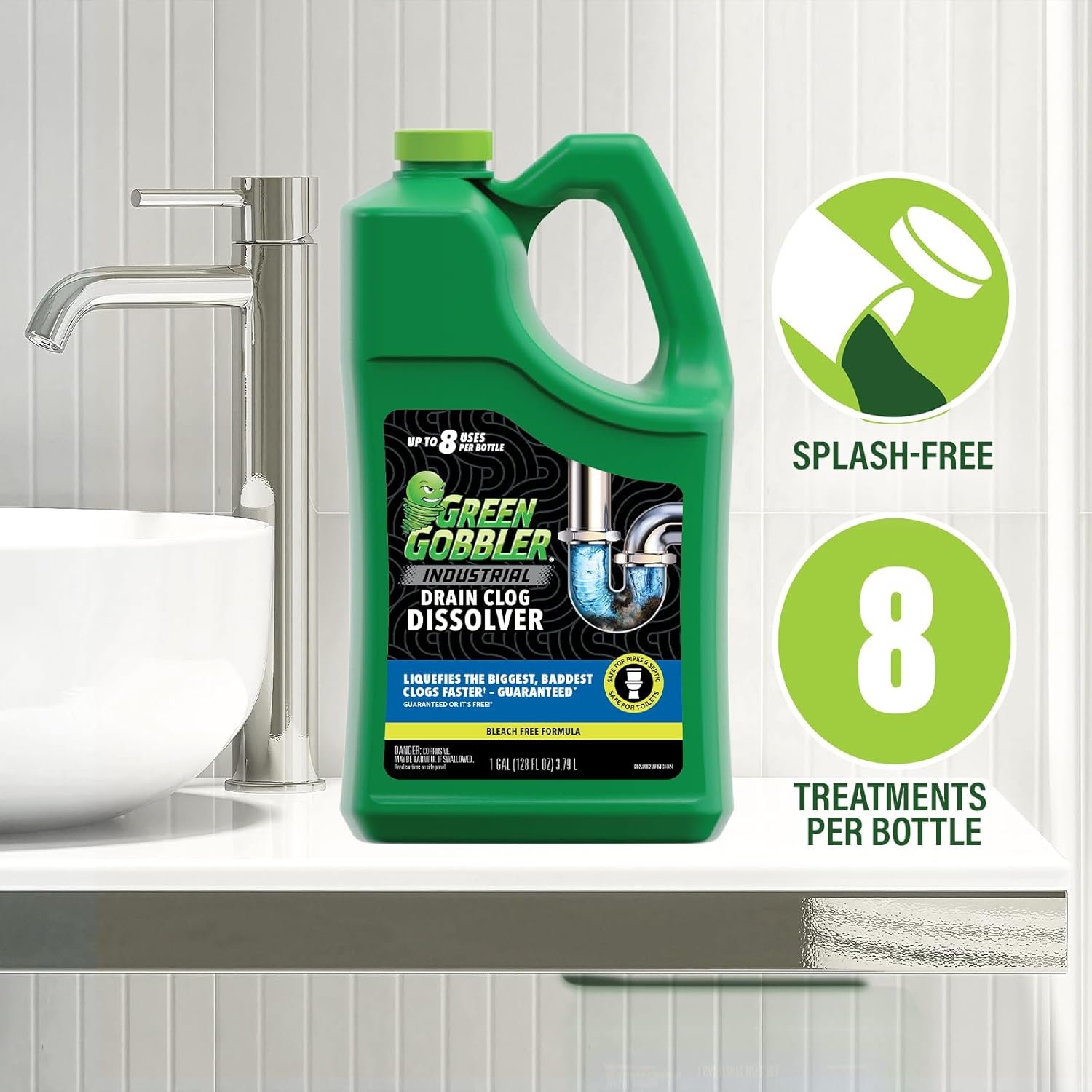 Green Gobbler Industrial Strength Grease and Hair Drain Clog Remover | Drain Cleaner Gel | Safe for Pipes, Toilets, Sinks, Tubs, Drains & Septic Systems | 1 Gallon - Image 6