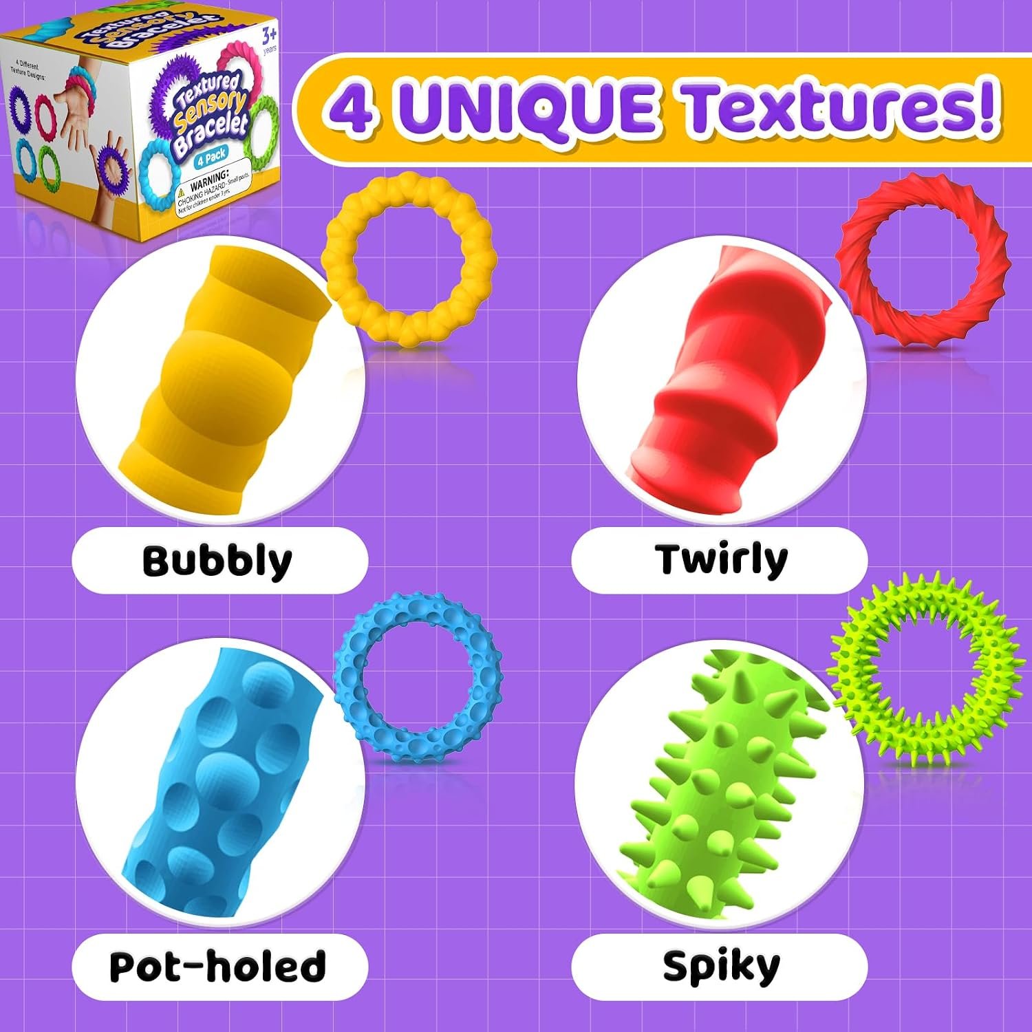 Sensory Toys Fidgets for Kids Adults - 4 Pack Stretchy Fidget Toys Bracelets | Texture & Calming Autism Sensory Toys for Special Needs Autistic Children Classroom Fidgets| Squishy Fidgets Travel Gifts - Image 4