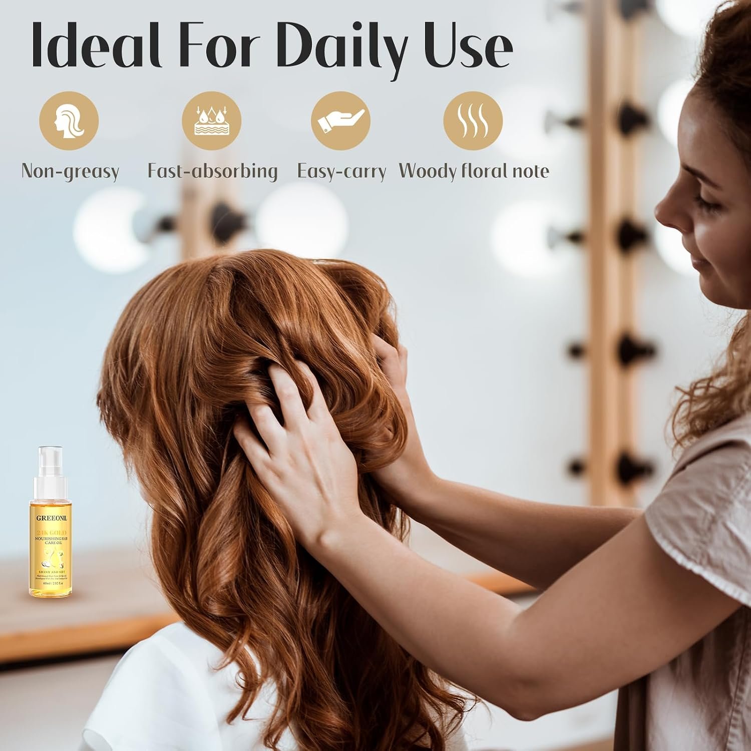 GREEONIL Hair Oil with Argan Oil, Coconut Oil, Olive Oil, Vitamin E for Nourish Hair, Smooth Frizz, Add Shine, Hair Treatment Oil for Women Men Frizzy Damaged Fine Curly Hair, Leave-in, 2Pack - Image 6