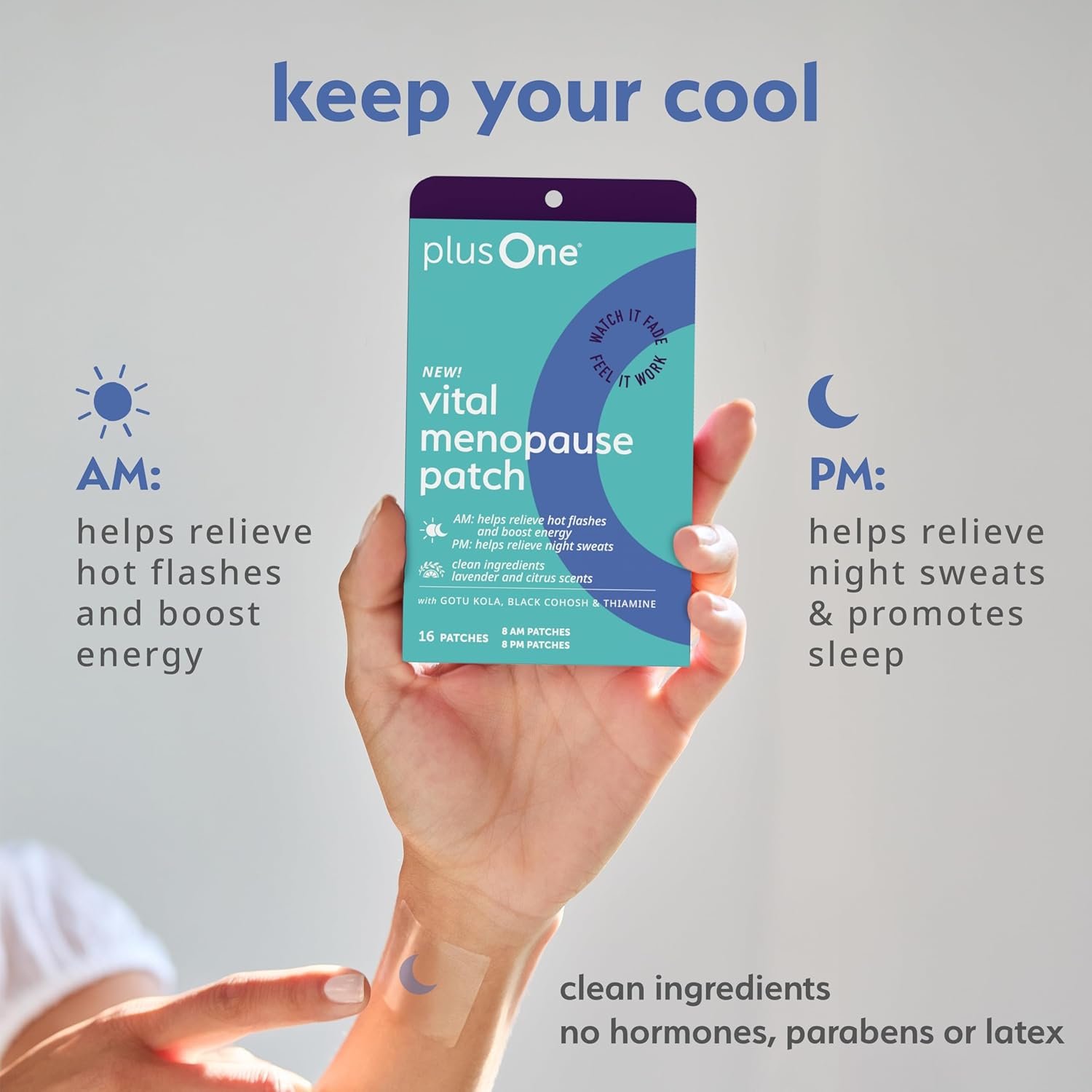 plusOne Vital Menopause Patches AM & PM – Hot Flash & Night Sweat Support – Promotes Energy & Sleep – Herbal Arjuna Daily Patches – 16ct | Herbal Arjuna Daily Patches, Promotes Energy & Sleep - Image 7