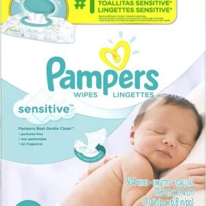 Pampers Sensitive Baby Wipes, Clinically Proven, Fragrance Free, Unscented, Water Based, Hypoallergenic, Multi-Use, Hand Wipes 504 Wipes Total (6X Flip-Top Packs) [Packaging May Vary]