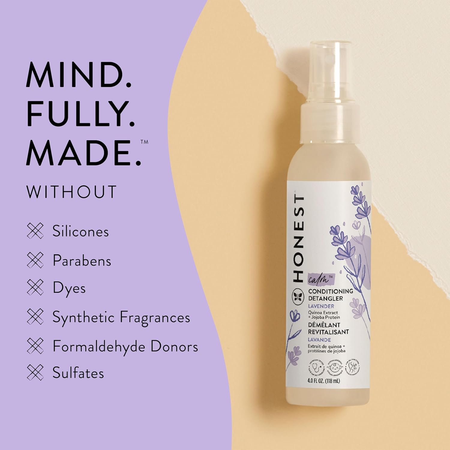 The Honest Company Conditioning Hair Detangler, Leave-In Conditioner and Fortifying Spray, Tear Free, Cruelty-Free, Hypoallergenic, Lavender Calm, 4 Fl Oz - Image 4