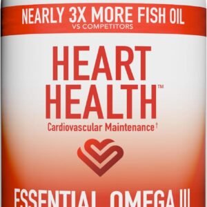 Heart Health Essential Omega III Fish Oil with Vitamin E – High EPA & DHA for Heart, Triglyceride & Blood Flow Support, Lemon Oil, Gluten-Free, Non-GMO, 60 Servings