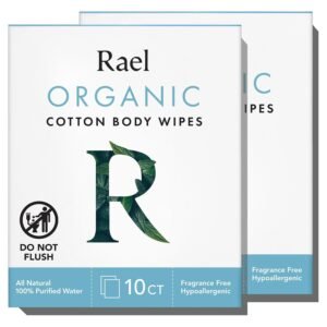 Rael Organic Cotton Wipes – Body Cloth, Individually Wrapped, All Skin Types (10 Count, Pack of 2)