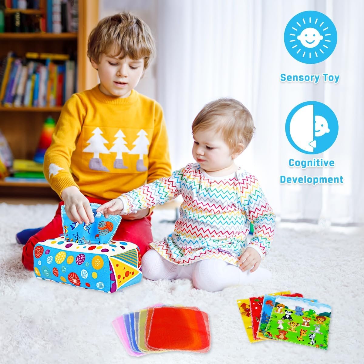Baby Toys 6 to 12 Months - Baby Tissue Box Toys Montessori Toys for Babies 6-12 Months Soft Crinkle Infant Sensory Toys for 1 Year Old Early Learning Toys Baby Boys Girls Gifts - Image 7