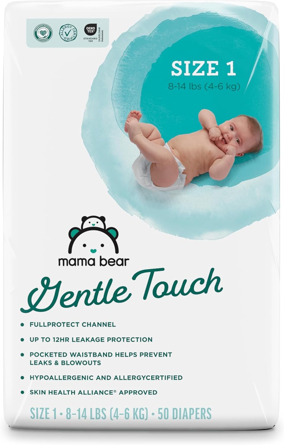 Amazon Brand - Mama Bear Gentle Touch Diapers, Hypoallergenic, Leakage Protection, Size 1, 50 Count