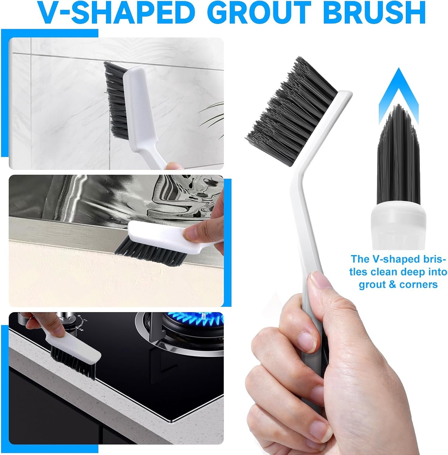 14Pcs Crevice Cleaning Brush Set, V Shape Grout Cleaner Brush for Deep Cleaning Gap, Hard Bristle Scrub Brushes Tools, Cleaning Supplies for Household Use, Bathroom, Kitchen, Toilet, Window - Image 2