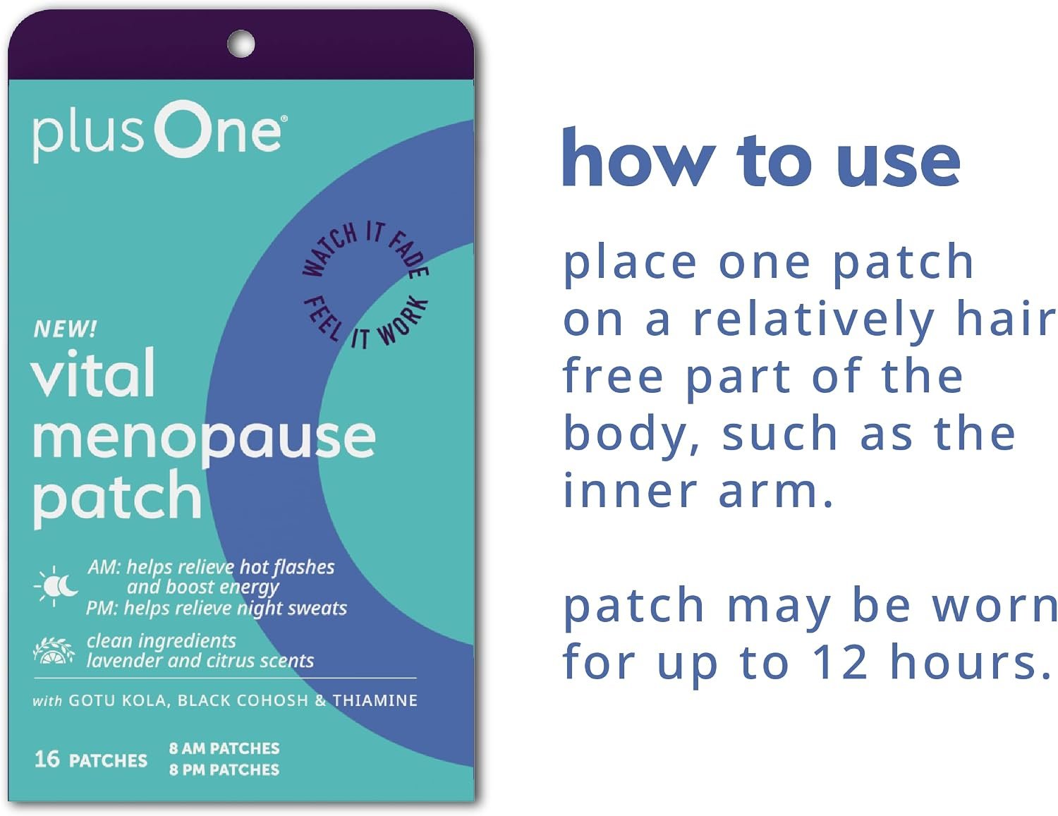 plusOne Vital Menopause Patches AM & PM – Hot Flash & Night Sweat Support – Promotes Energy & Sleep – Herbal Arjuna Daily Patches – 16ct | Herbal Arjuna Daily Patches, Promotes Energy & Sleep - Image 6