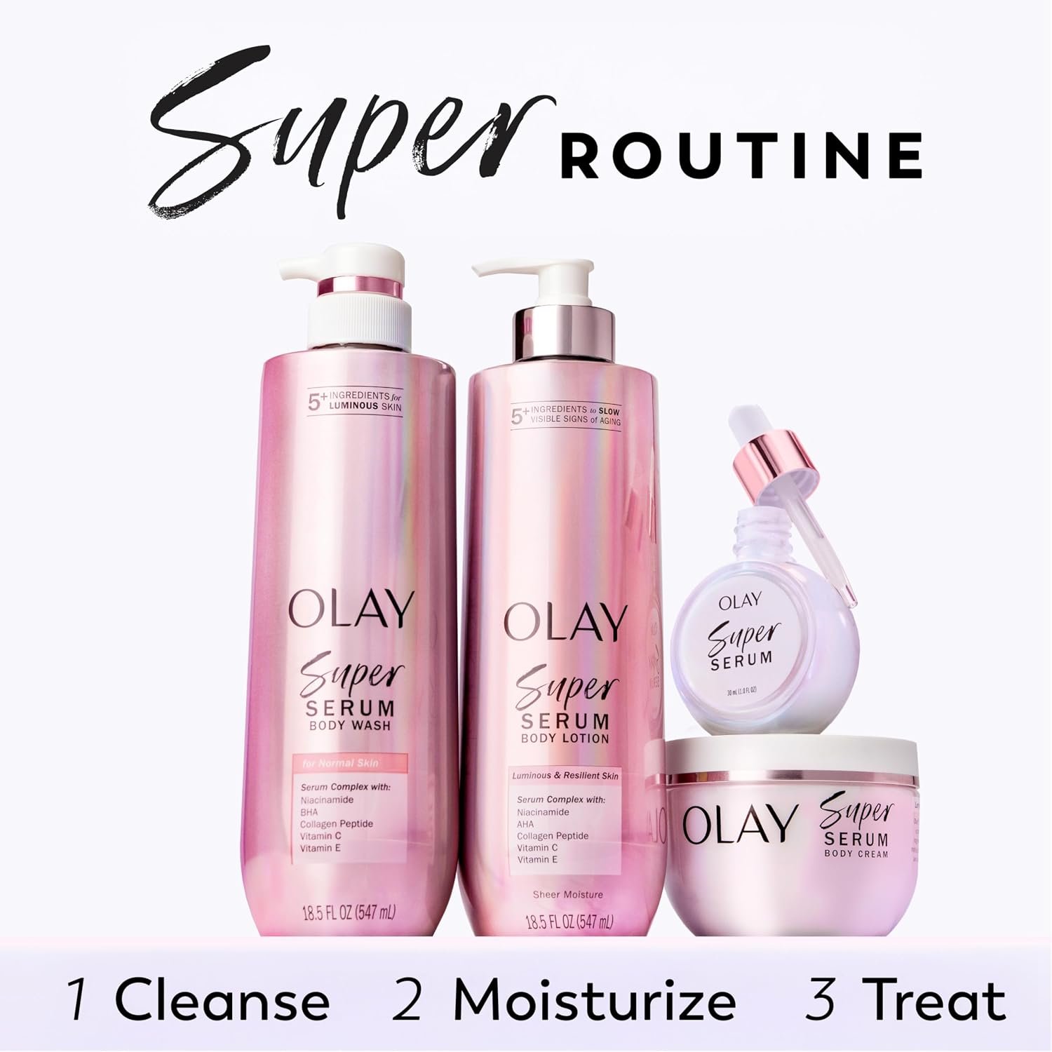 Olay Super Serum Hand & Body Lotion for Dry Skin, 24hr Long Lasting Hydration, 5+ Ingredient Complex for Bright Even Firm Luminous Skin, Sweet Vanilla & Soft Wood Scent, 18.5 fl oz - Image 12