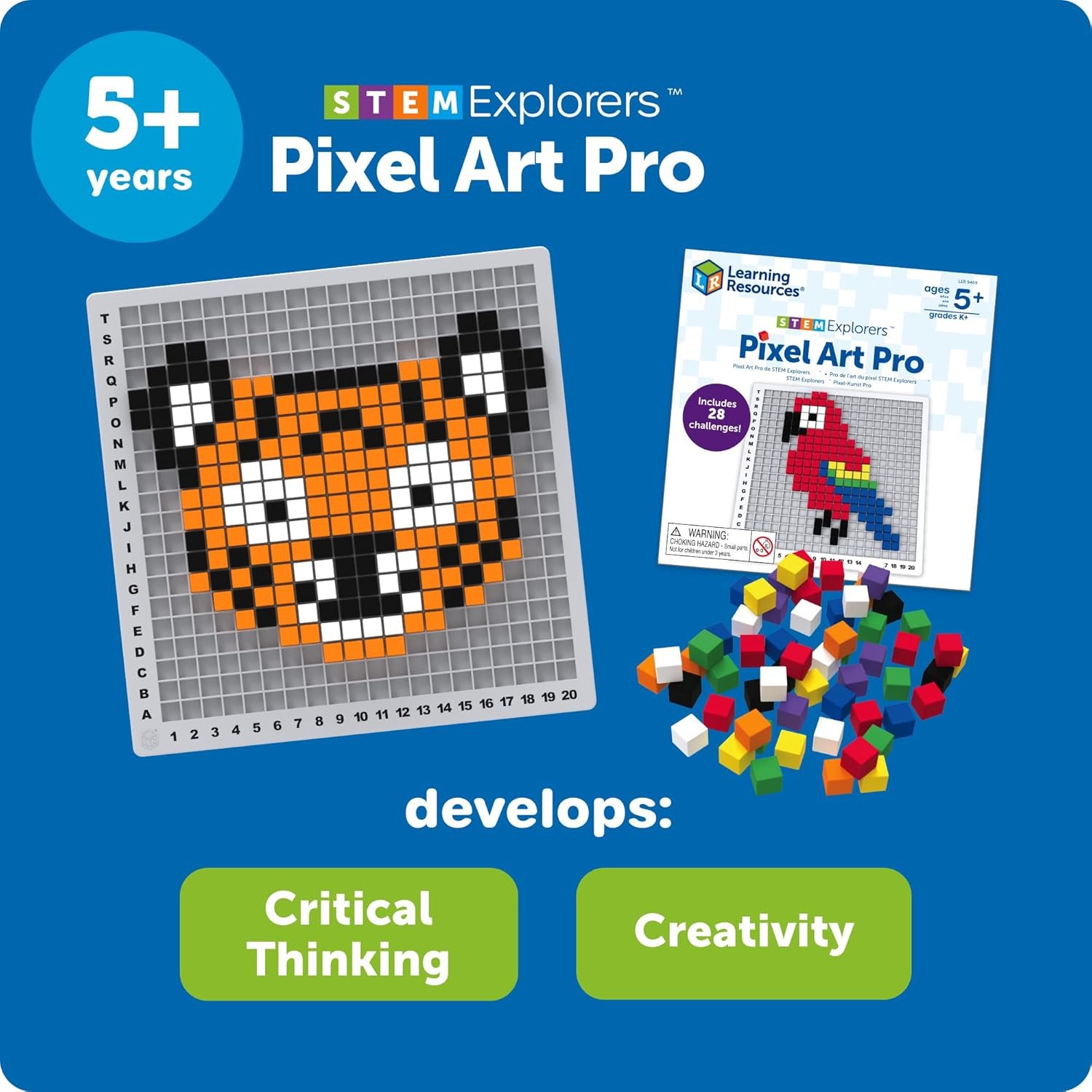 Learning Resources STEM Explorers Pixel Art Pro - Critical Thinking, Math Manipulatives, Problem Solving Skills, Pattern Blocks, Brain Games, Montessori, Fine Motor Skills, Gifts for Boys and Girls - Image 6