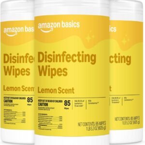 Amazon Basics Disinfecting Wipes, Lemon Scent, for Sanitizing, Cleaning & Deodorizing, 255 Count (3 Packs of 85), Packaging May Vary