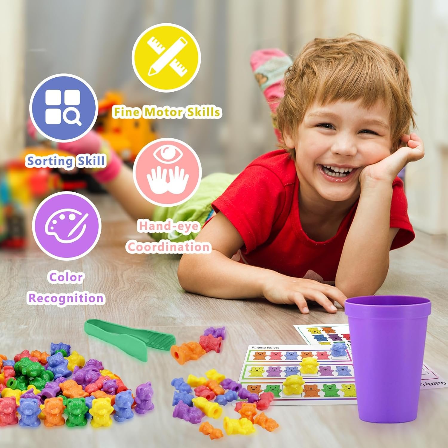 Bmag Counting Bears with Matching Sorting Cups, Preschool Math Learning Game with 24 Big Bears, 24 Little Bears, STEM Educational Learning Activities Gifts for Kids Age 3 4 5 Year Old - Image 3