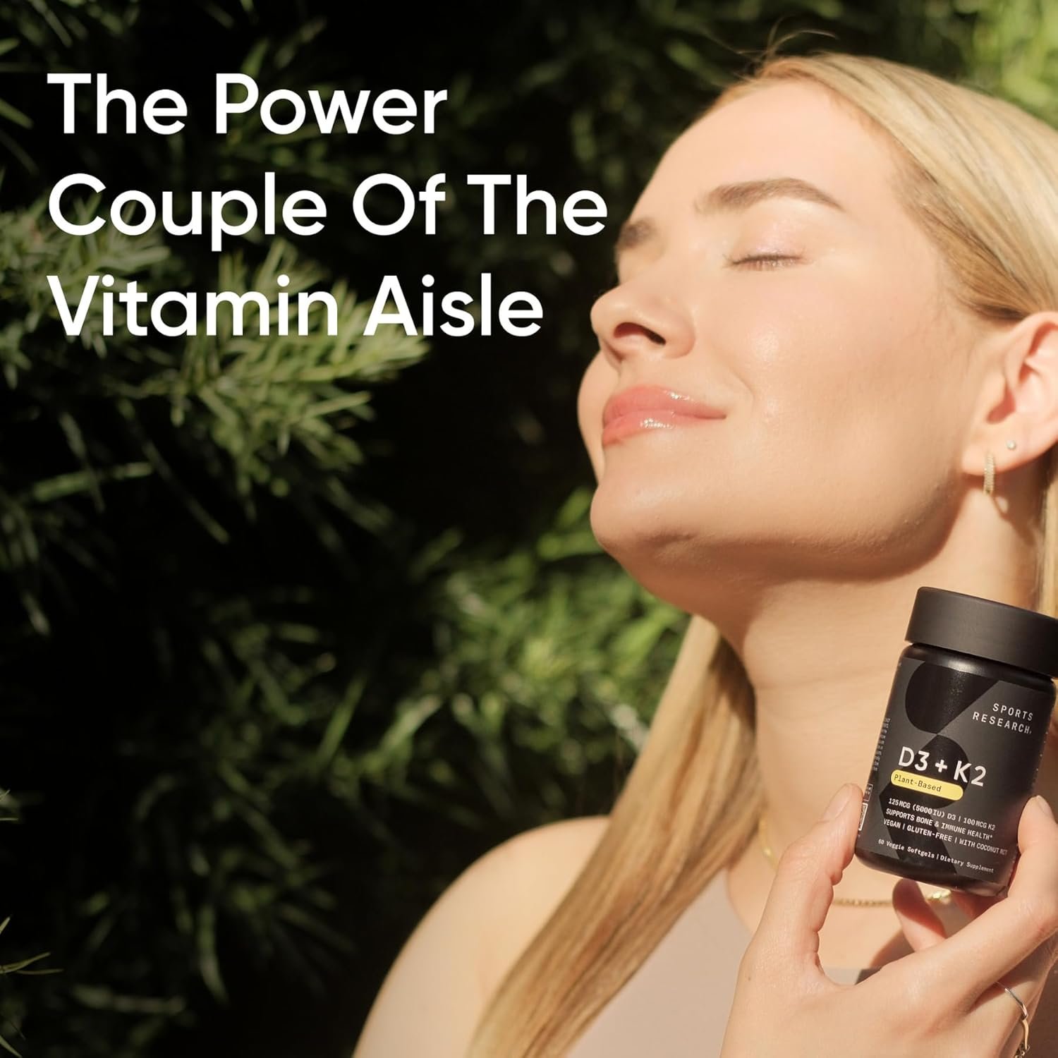 Sports Research® Vitamin D3 + K2 w/Coconut Oil - Vegan Vitamin D 2500iu (62.5mcg) & Mk7 Vitamin K 100mcg for Bone & Immune Support - Vegan Certified · Non-GMO · Soy Free - 60 Softgels - Image 6