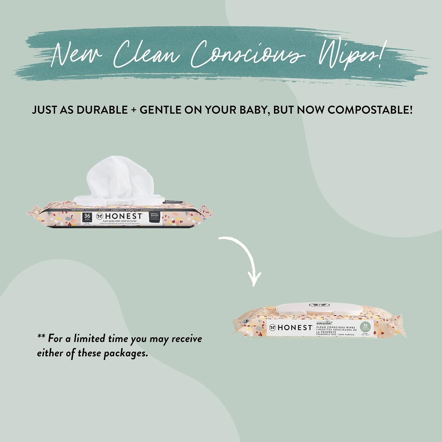 The Honest Company Hypoallergenic Multi-Use Baby Wipes for Sensitive Baby Skin, Terrazzo, 36 Count - Image 10