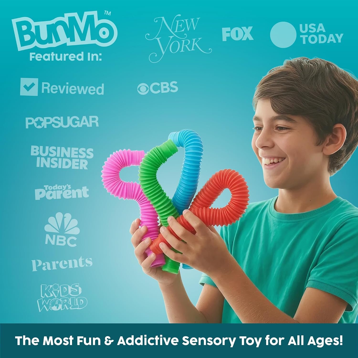 BUNMO Pop Tubes - Sensory Toys - Fidget Toys - Imaginative Play & Stimulating Creative Learning - Hours of Fun for Kids - Tons of Ways to Play - Non-Mouthable Toy 3+ - 4 Pack Large - Image 2