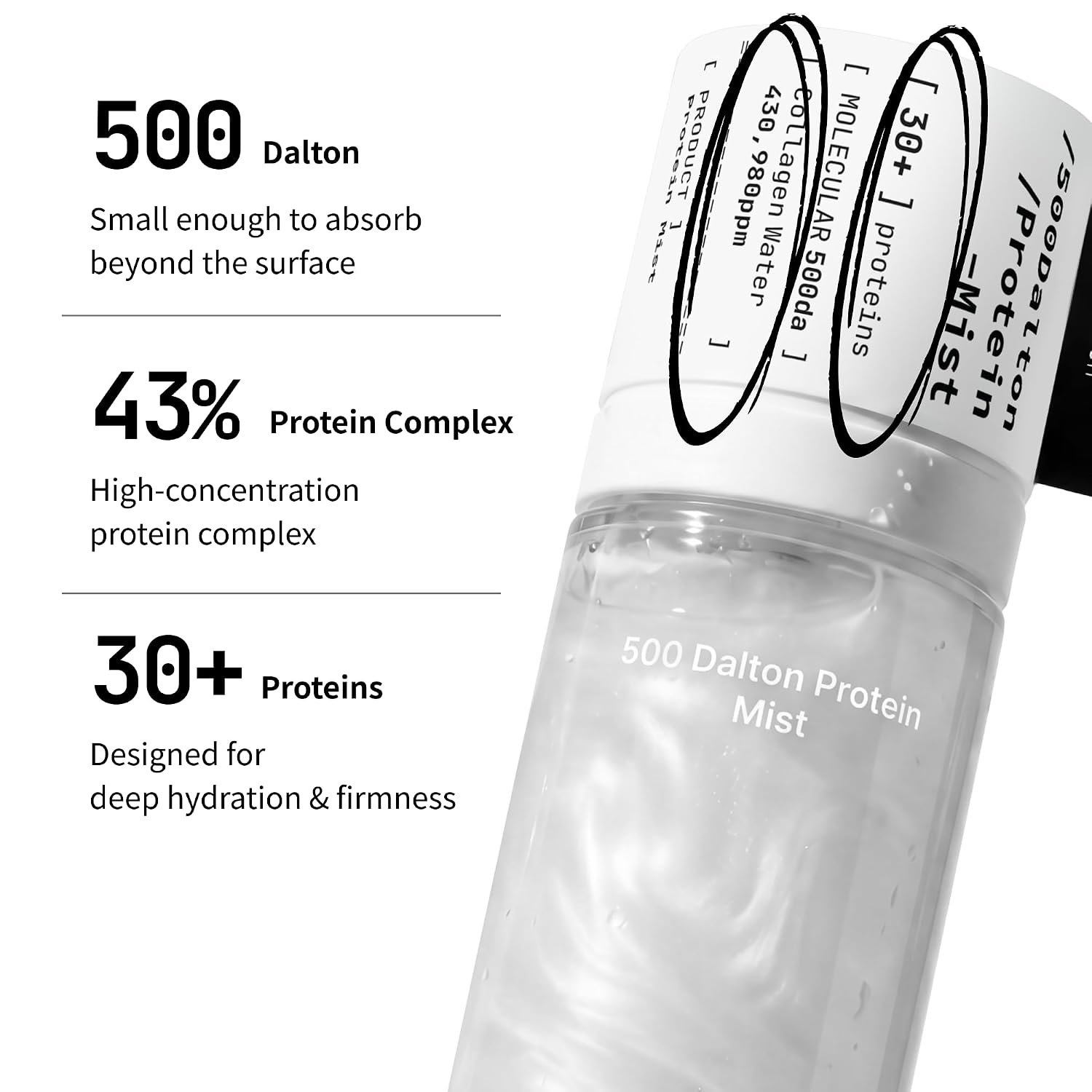500 Dalton Protein Mist with 30 Collagen Peptides, 43% Collagen Complex, Korean Anti-Aging Firming Derma Serum Mist, Hydrating Plumping Spray for Smile Lines & Wrinkles, Korean Skin Care, 1.86 fl.oz. - Image 7