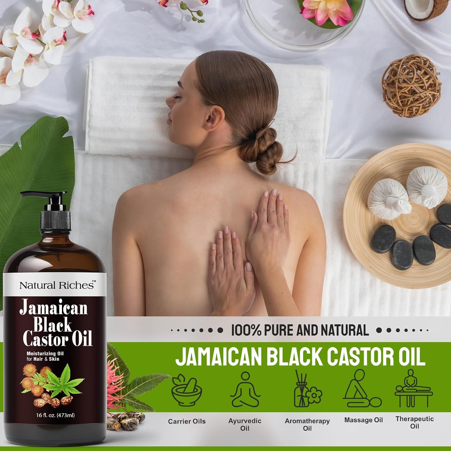Natural Riches Jamaican Black Castor Oil Glass Bottle Pure Organic Cold Pressed for Hair Growth Skin Care for Dry Skin Conditioning Eyebrows Eyelashes Scalp and Nail Moisturizes & Repairs 16fl.oz. - Image 8