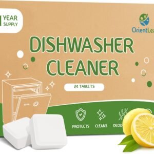 OrientLeaf Dishwasher Cleaner And Deodorizer 24 Pack, 1 Year Supply Dishwasher Cleaning Tablets, Descaler, Removes Limescale, Hard Water Marks, Grease and Odors, Lemon Scent