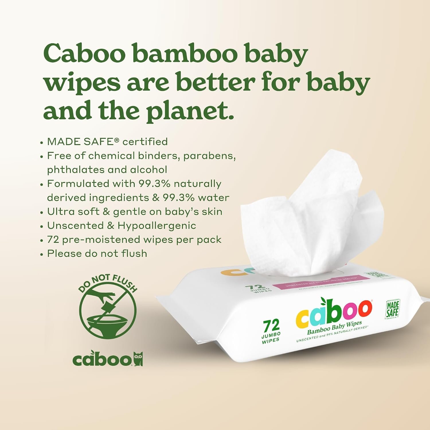 Caboo Baby Wipes, Made with Bamboo Viscose, Certified Made Safe Ingredients, Unscented Baby Wipes Good for Sensitive Skin, 72 Wipes Per Travel Pack, Bulk Total of 864 Wet Wipes - Image 8