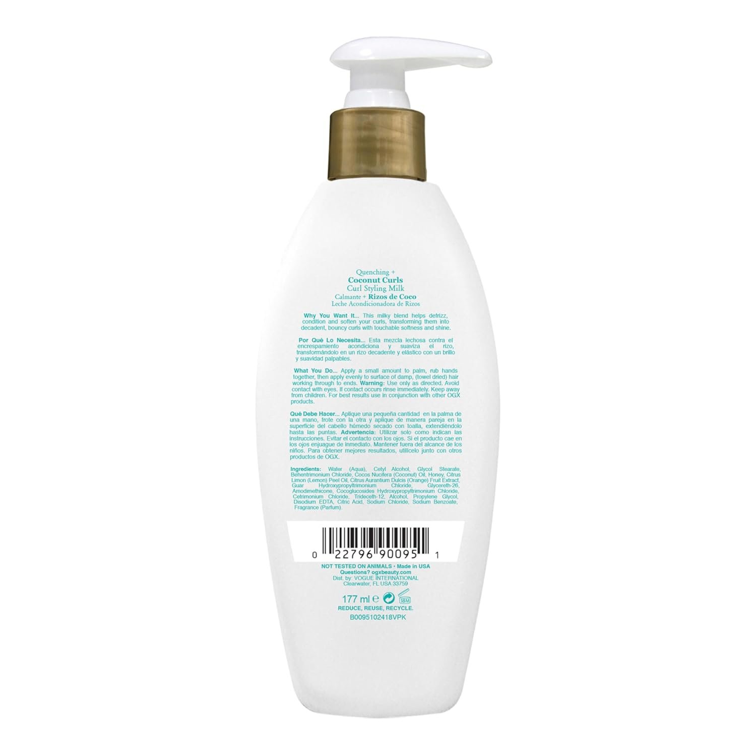 OGX Quenching + Coconut Curls Frizz-Defying Styling Milk, Nourishing Leave-In Hair Treatment with Coconut, Citrus Oil & Honey, Paraben-Free and Sulfated-Surfactants Free, 6 fl oz - Image 9