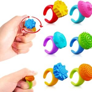 KEEYEMNT 6 Pack Fidget Sensory Rings – Quiet Textured Silicone Finger Toys for Stress Relief, ADHD & Mood Calming, Great as Lesson Prizes & Gifts for Kids & Adults
