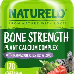 NATURELO Calcium Supplement – with Vitamin C, Vitamin D3, K2, and Calcium Magnesium Zinc for Bone Strength with Calcium 600mg – Plant-Based, 120 Vegetarian Capsules, Non-GMO, Soy & Gluten-Free