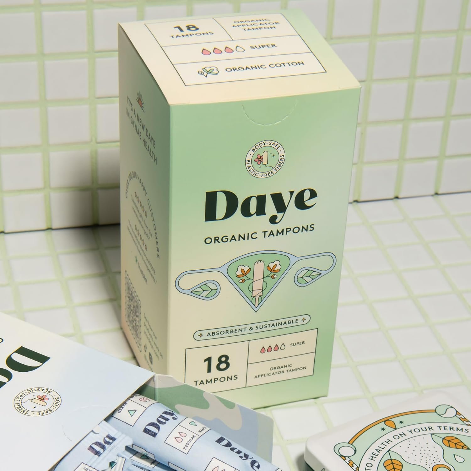 Daye Organic Tampons Super | 18ct | Pesticide & Metal Tested, 100% Organic Cotton for Heavy Flow | No-Shed Sleeve, Sugarcane Applicator - Image 4