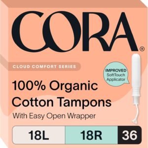 Cora Organic Cotton Tampons Multipack (18 Light, 18 Regular Tampons)