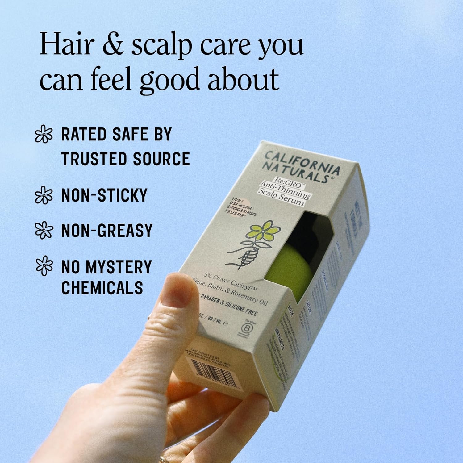 California Naturals Women's Re:GRO Anti-Thinning Scalp Serum, 5% Capixyl with Biotin, Caffeine & Castor and Rosemary Oil, Non-Sticky Cooling Formula, Vegan & Cruelty Free, 3oz - Image 4