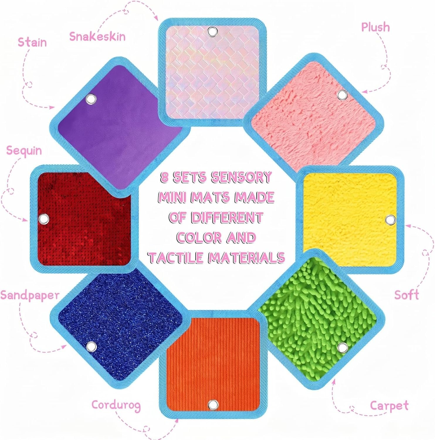 Boao 8 Set Mini Sensory Mats Assorted Textured Play Mats Sensory Floor Tiles Educational Tactile Toys for Activity(4 Inch,Square) - Image 5