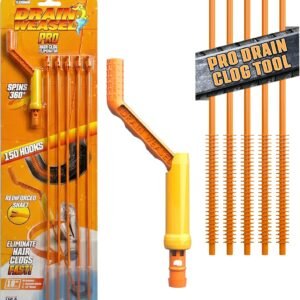 FlexiSnake Pro Drain Weasel Sink Snake Cleaner with New Molded Tip – 18″ – Drain Snake Clog Remover Tool with Rotating Handle & 5 Wand Refills – Easy to Use on Drains & Grates – Made in USA – 5-Pack