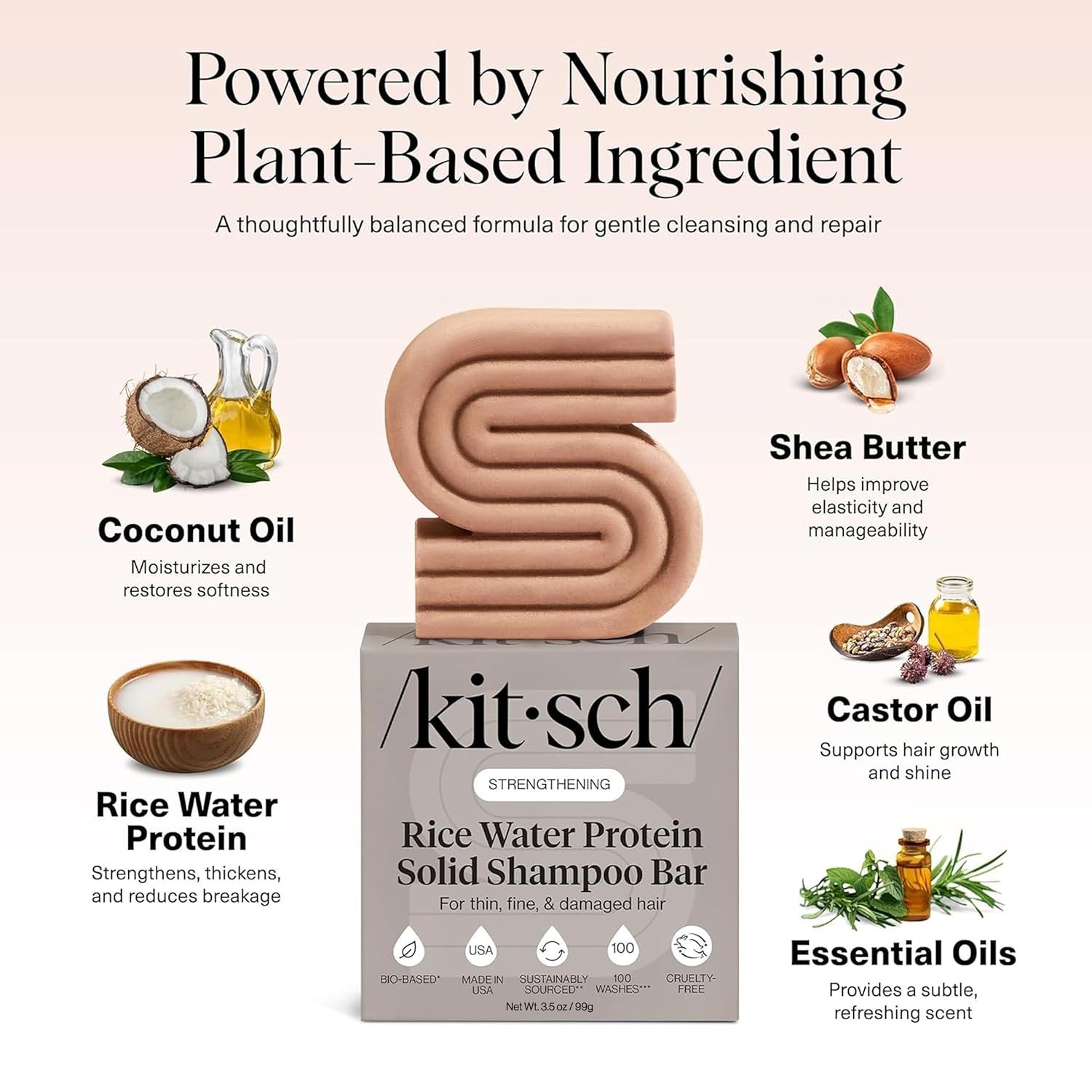 Kitsch Rice Water Shampoo Bar Soap for Hair Growth – Made in USA, 3.5 oz | Strengthening Hair Shampoo for Women & Men – Reduce Breakage, Boosts Shine – Paraben, Silicone & Sulfate-Free Hair Care - Image 5