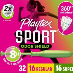 Playtex Sport Odor Shield Tampons Multipack (16ct Regular/16ct Super), Unscented – 32ct | Tampons Regular and Super, Playtex Tampon Multipack, Feminine Care with 360 Leak Defense