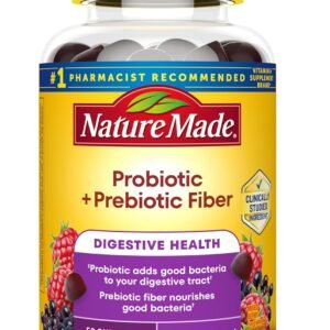 Nature Made Probiotic + Prebiotic Fiber Gummies for Daily Gut Health, Fiber Supplement, 50 Gummies