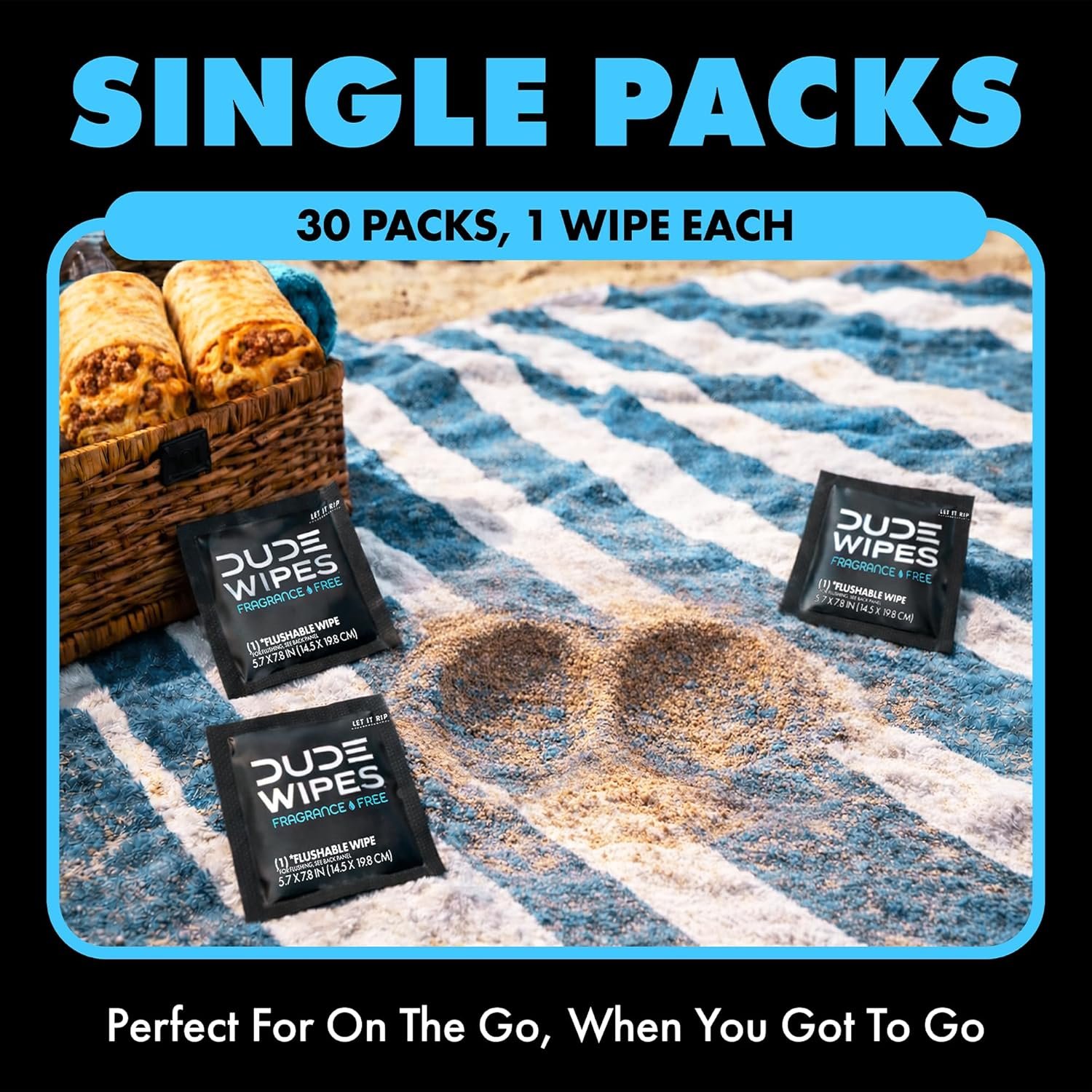 DUDE Wipes On-The-Go Unscented Travel Wipes - 30 Count (Individually Wrapped) - Extra-Large Adult Flushable Wipes for Sensitive Skin - Infused with Vitamin E and Aloe - Septic and Sewer Safe - Image 2