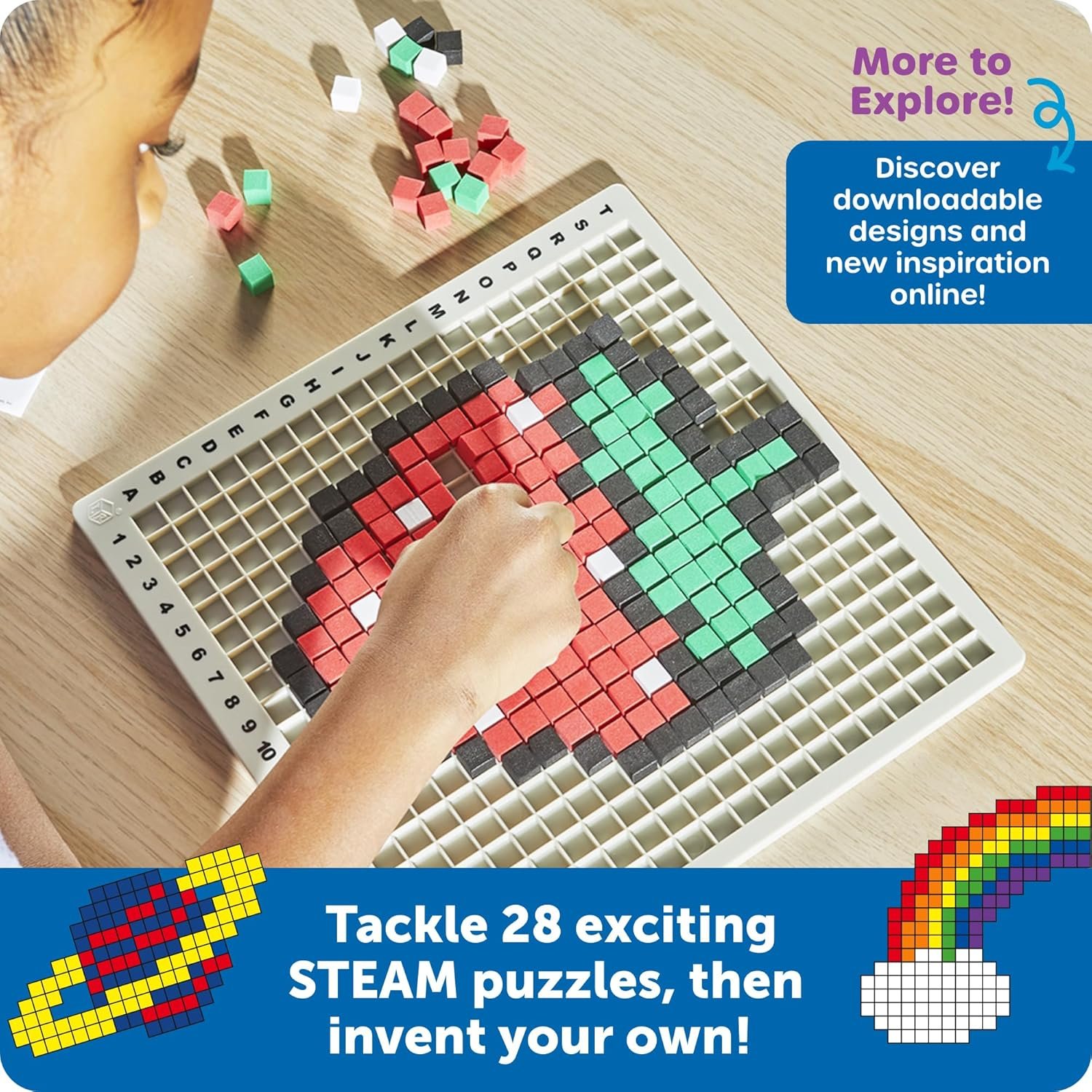 Learning Resources STEM Explorers Pixel Art Pro - Critical Thinking, Math Manipulatives, Problem Solving Skills, Pattern Blocks, Brain Games, Montessori, Fine Motor Skills, Gifts for Boys and Girls - Image 3