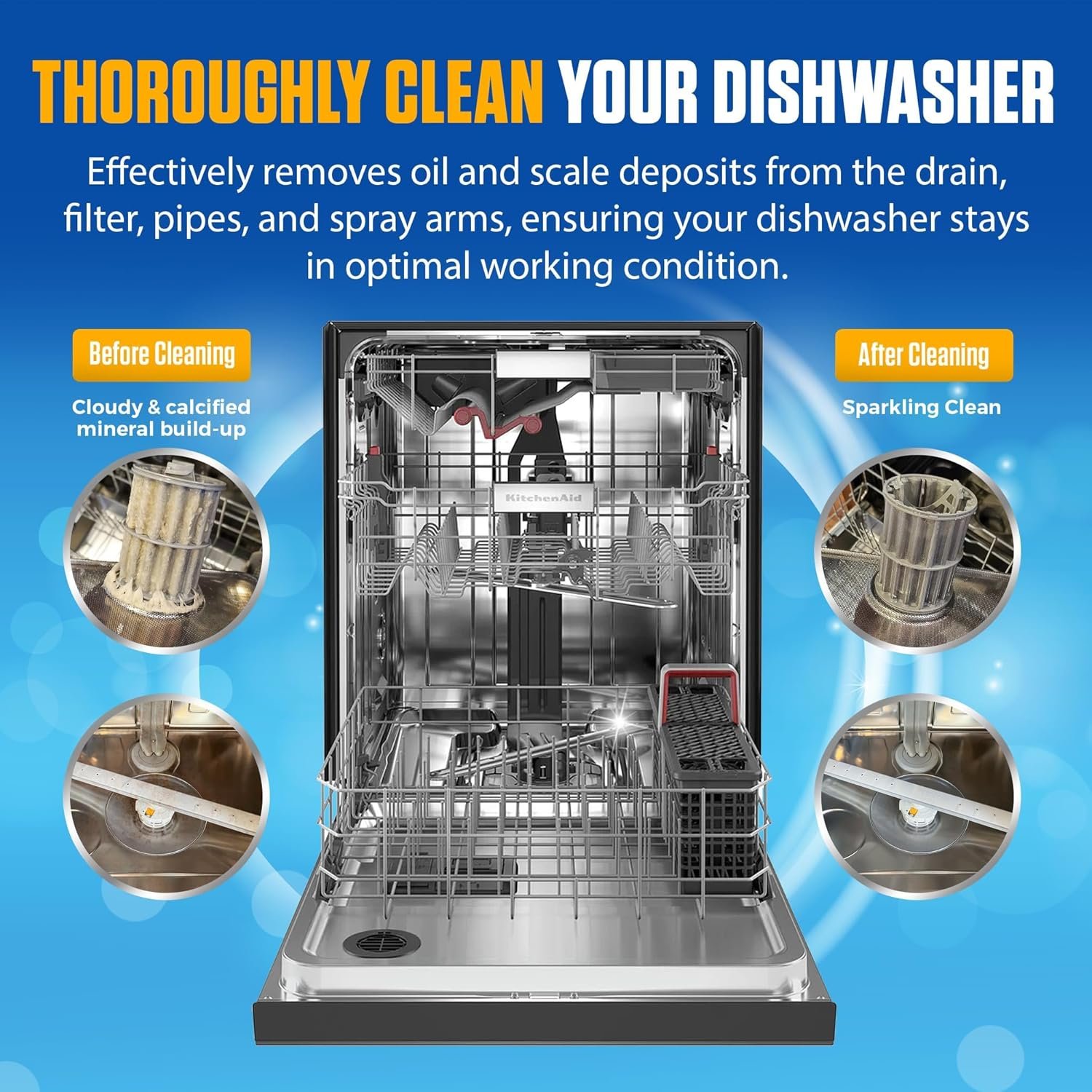 Dishwasher Cleaner Tablets - 24 Tablets (1-Year Supply) Lemon-Scented, Heavy Duty Cleaning Descaler Pods for Dish Washer, Deep Cleans & Maintains Your Dishwashing Machine for Optimal Performance - Image 3