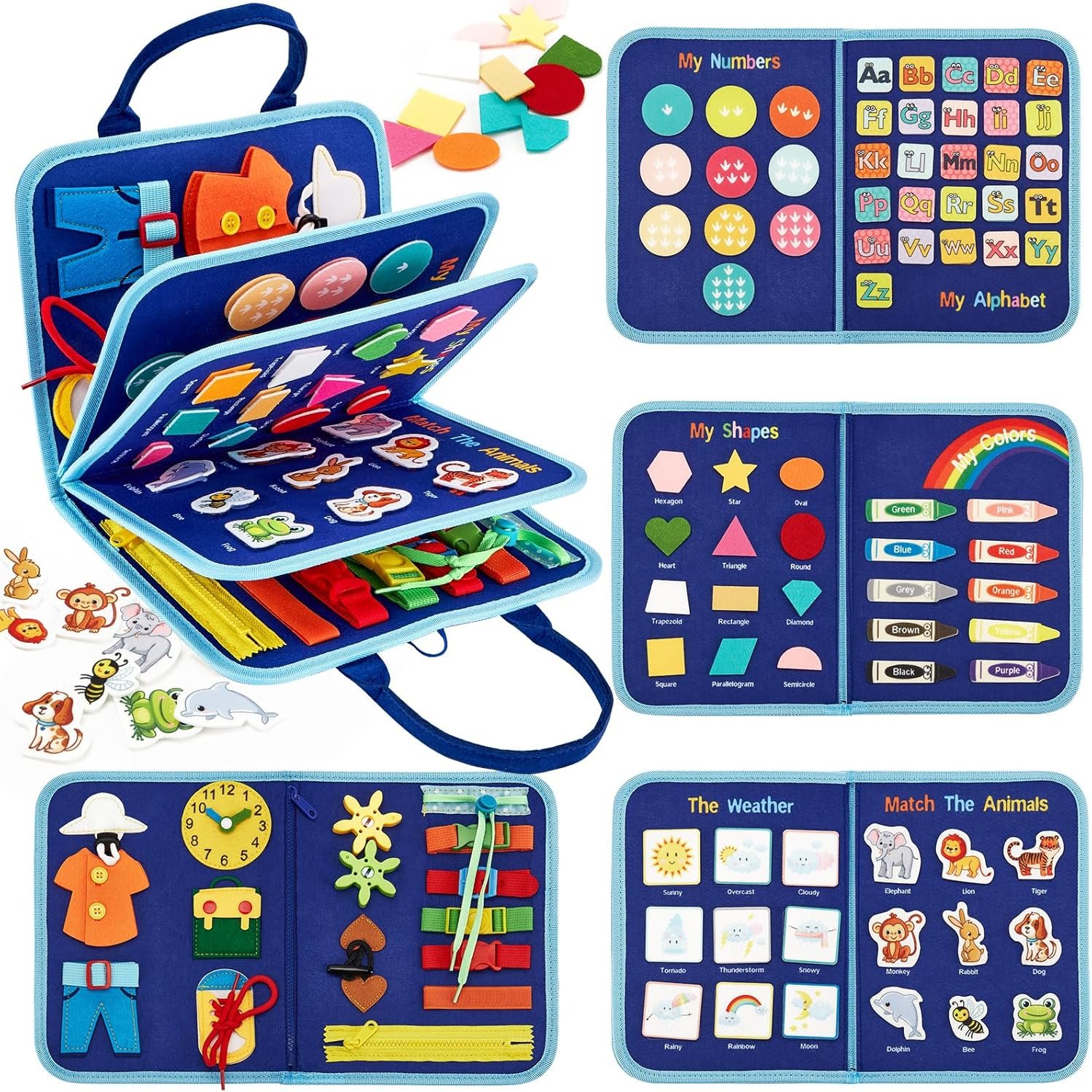 hahaland Busy Board for Toddlers - Montessori Toys Preschool Learning Activities with Life Skills, Alphabet, Number, Shape, Color, Animal, Weather - Toddler Boy Learning Educational Toys, Travel Toys - Image 10