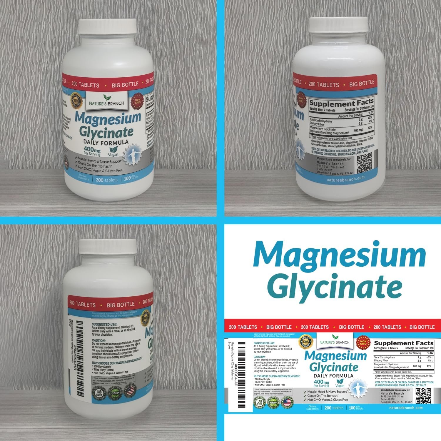 Magnesium Glycinate 400mg | 200 Tablets | High Absorption Mag Supplements for Sleep, Leg Cramps, Heart, Muscle, Calm | Non Buffered Bisglycinate, Extra Strength for Women and Men, Tablets Not Capsules - Image 9
