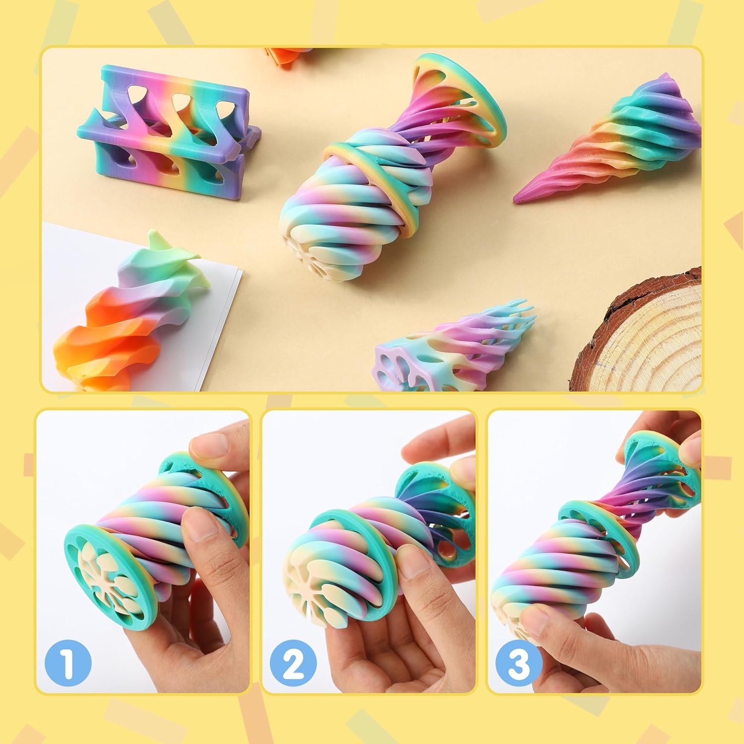 JOYIN 4 Pack Impossible Cone Fidget Toys, Pastel Color 3D Printed Spiral Cone Flexible Impossible Pyramid Passthrough Fidget Toys for Stress Relief, Kids Adults Gifts for Classroom - Image 4