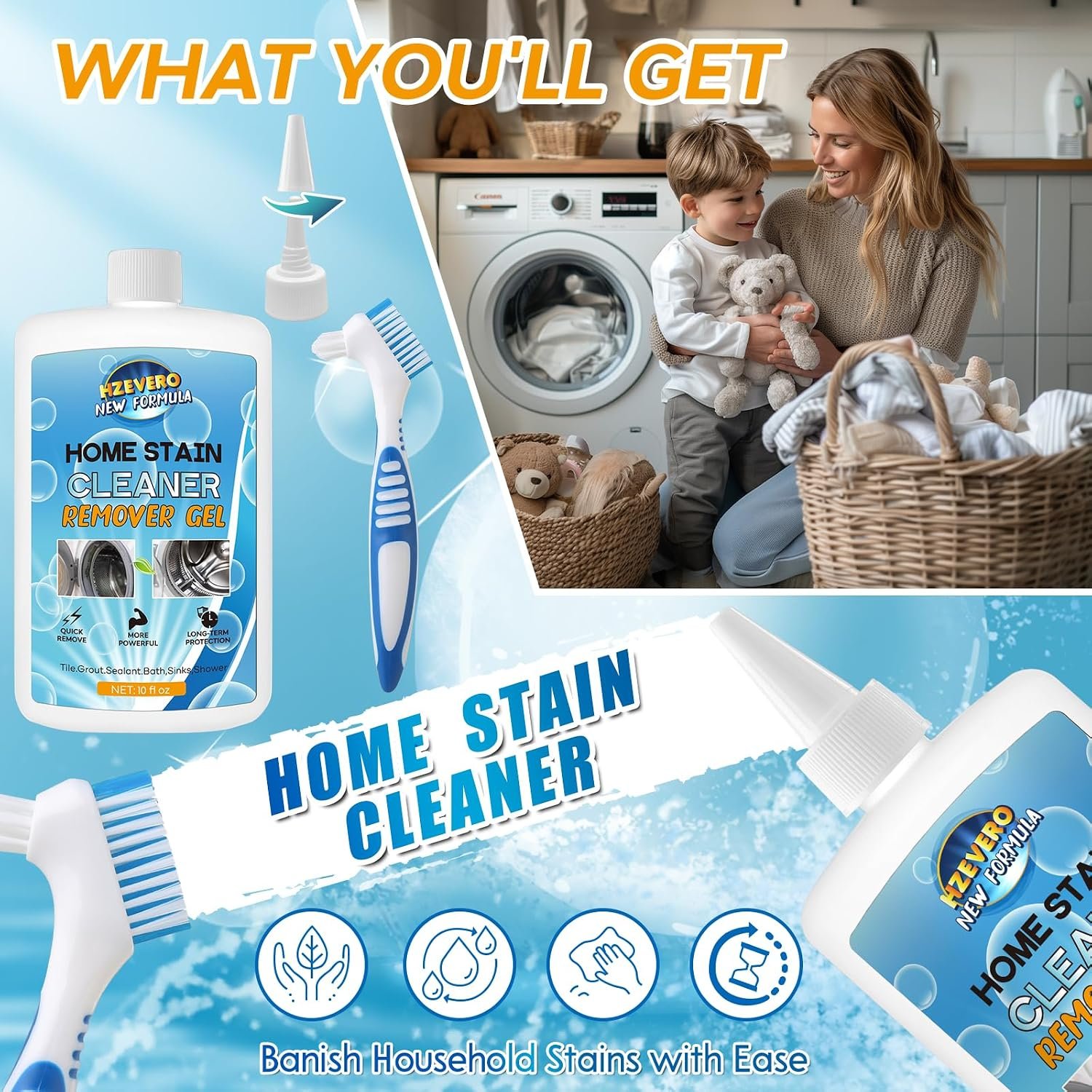 Mold Stain Remover Gel, Washing Machine Gasket Cleaner for Front Loader Washer Rubber Seal Home Stain Removal Gel for Grout, Caulk, Refrigerator, Shower, Bathtub, Bathroom Cleaning Solution (10 Fl Oz) - Image 7