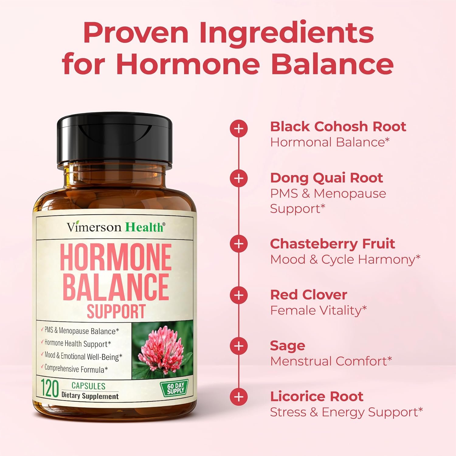 Hormone Harmony for Women with Black Cohosh, Dong Quai & Red Clover – Natural Hormone Balance For Women of All Ages – Supports PMS, Menopause & Mood – Women’s Hormone Balance Supplement – 120 Capsules - Image 3
